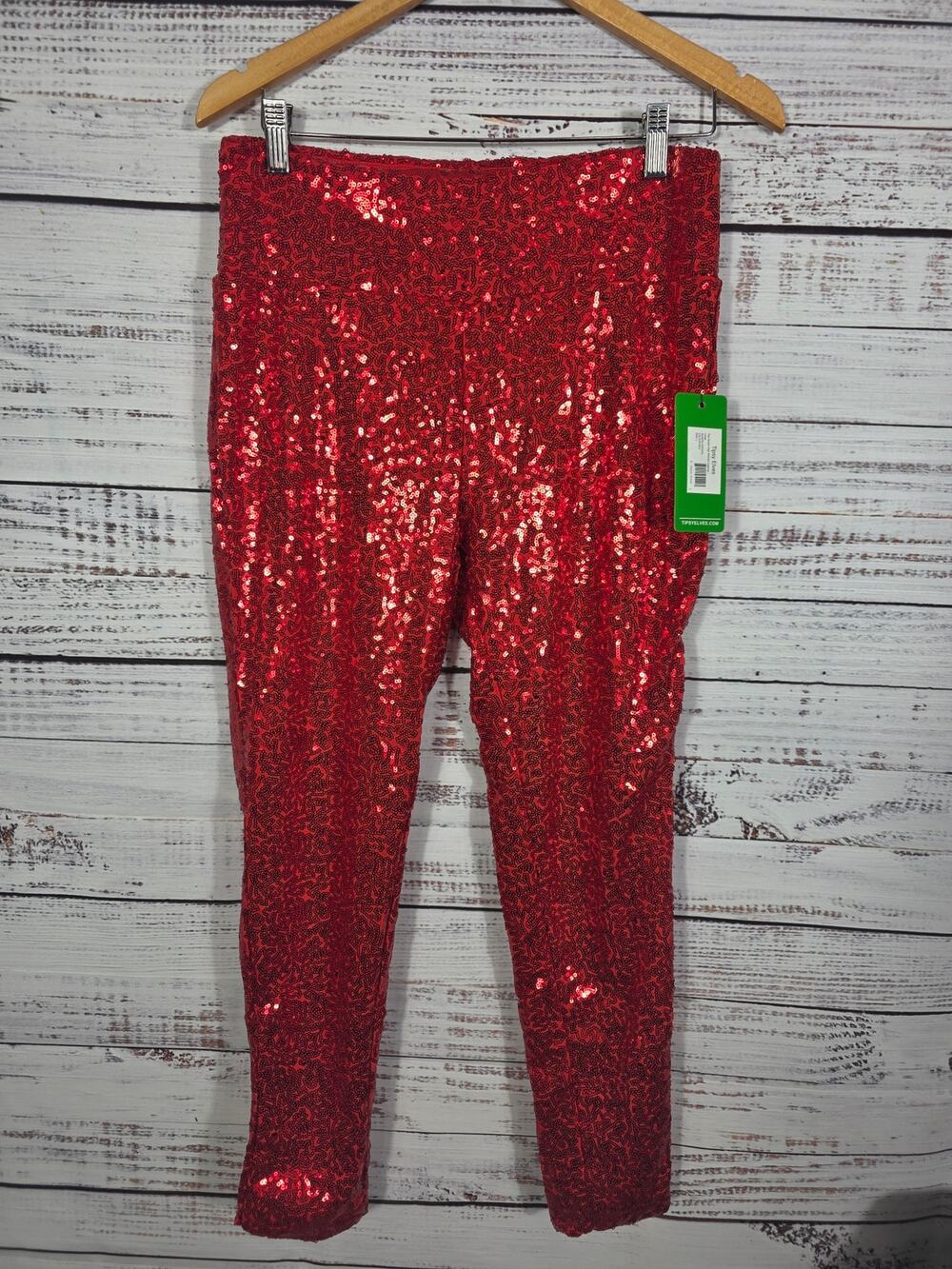 Tipsy Elves Red Sequin Leggings Women's NWT Holiday Christmas Pants Large